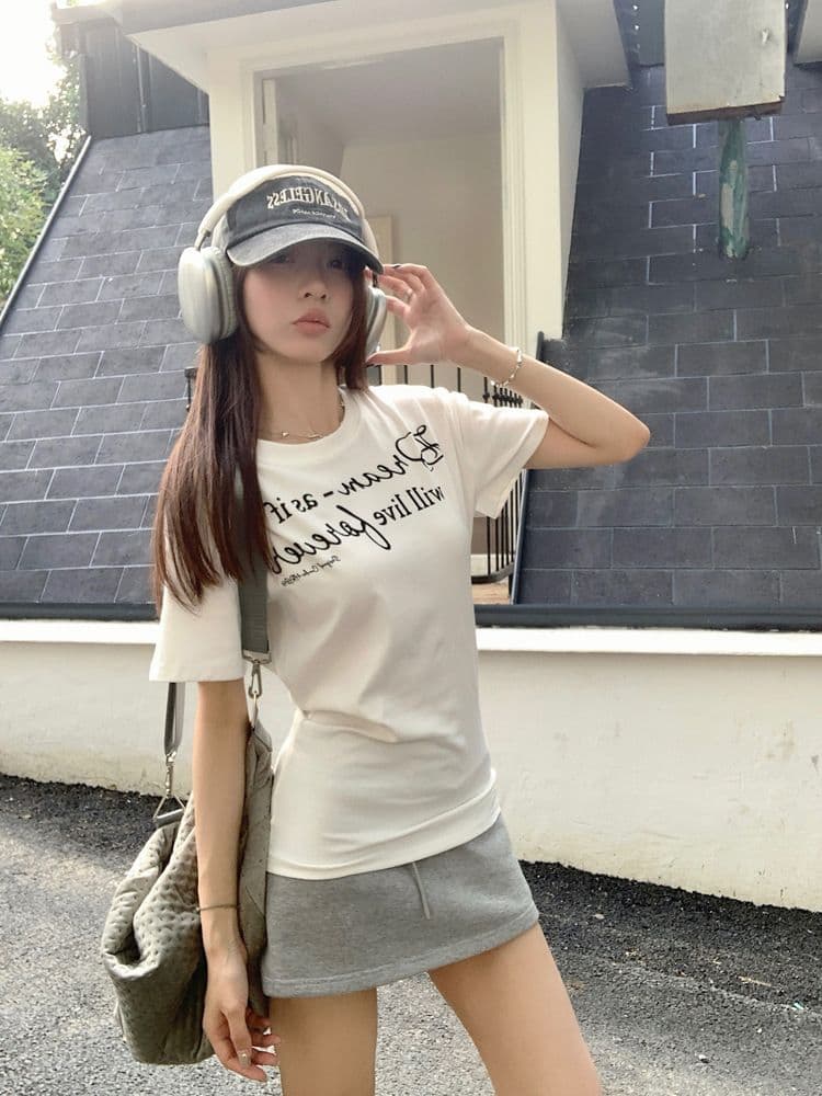 아메리칸 알파벳 회색 긍정적 인 어깨 반팔 티셔츠 여성 여름 디자인 센스 작은 대중 몸매 가꾸기 슬림해 보이는 허리 수축 달콤한 핫걸 맨위 상세 이미지 13
