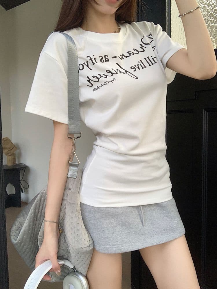 아메리칸 알파벳 회색 긍정적 인 어깨 반팔 티셔츠 여성 여름 디자인 센스 작은 대중 몸매 가꾸기 슬림해 보이는 허리 수축 달콤한 핫걸 맨위 상세 이미지 17
