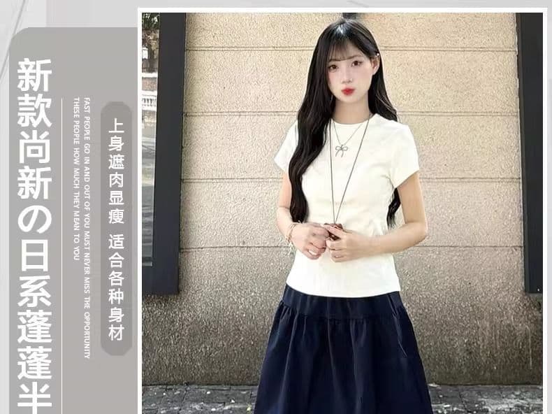 해군 반신 스커트 여성 여름 얇은 하이웨이스트 한 마디 반 스커트 일본식 학원 스타일 워크웨어 미니 스커트 상세 이미지 1