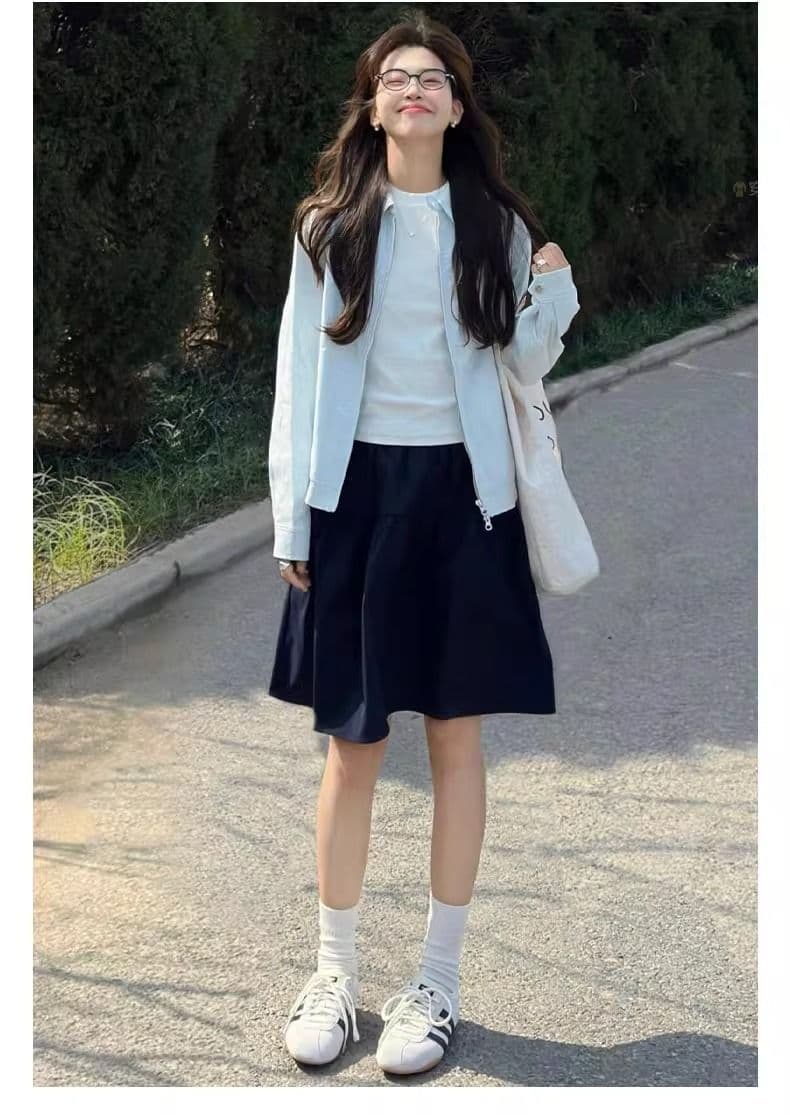 해군 반신 스커트 여성 여름 얇은 하이웨이스트 한 마디 반 스커트 일본식 학원 스타일 워크웨어 미니 스커트 상세 이미지 15