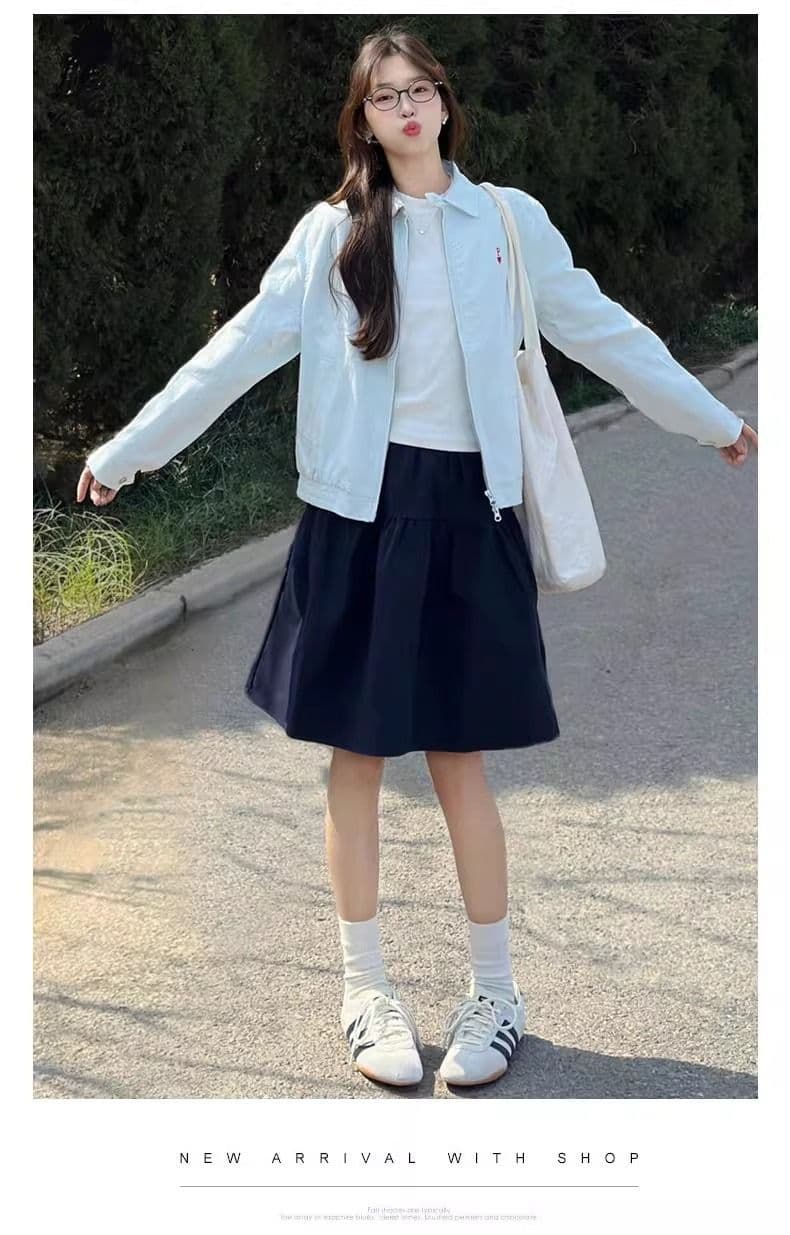 해군 반신 스커트 여성 여름 얇은 하이웨이스트 한 마디 반 스커트 일본식 학원 스타일 워크웨어 미니 스커트 상세 이미지 17