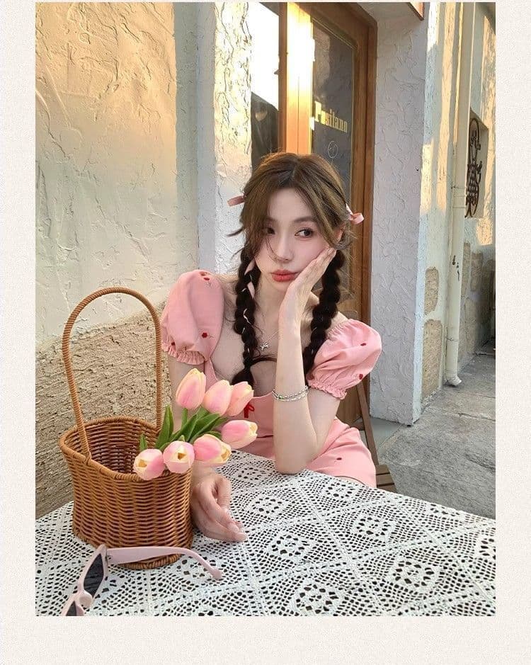 2026 여름 새로운 작은 샤넬 스타일 핑크색 광장 칼라 반팔 여성 드레스 섹시함 작은 키 프랑스식 달콤한 매운맛 미니 스커트 상세 이미지 5