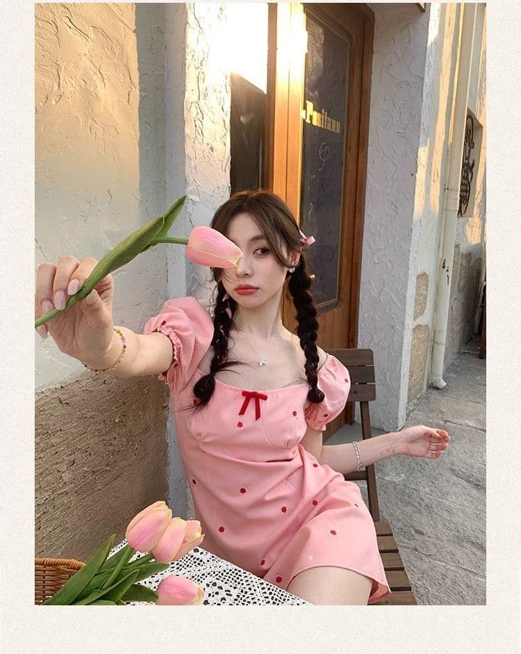 2026 여름 새로운 작은 샤넬 스타일 핑크색 광장 칼라 반팔 여성 드레스 섹시함 작은 키 프랑스식 달콤한 매운맛 미니 스커트 상세 이미지 12