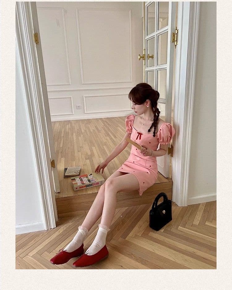2026 여름 새로운 작은 샤넬 스타일 핑크색 광장 칼라 반팔 여성 드레스 섹시함 작은 키 프랑스식 달콤한 매운맛 미니 스커트 상세 이미지 17