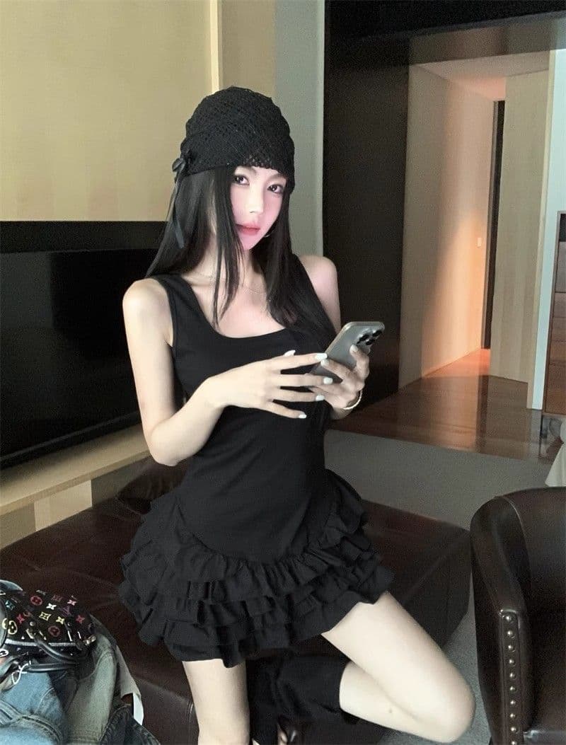 달콤함 화이트 슬립 여성 드레스 여름 몸매 가꾸기 허리 수축 프릴 케이크 치마 발레 바람 한 마디 미니 스커트 이미지 2