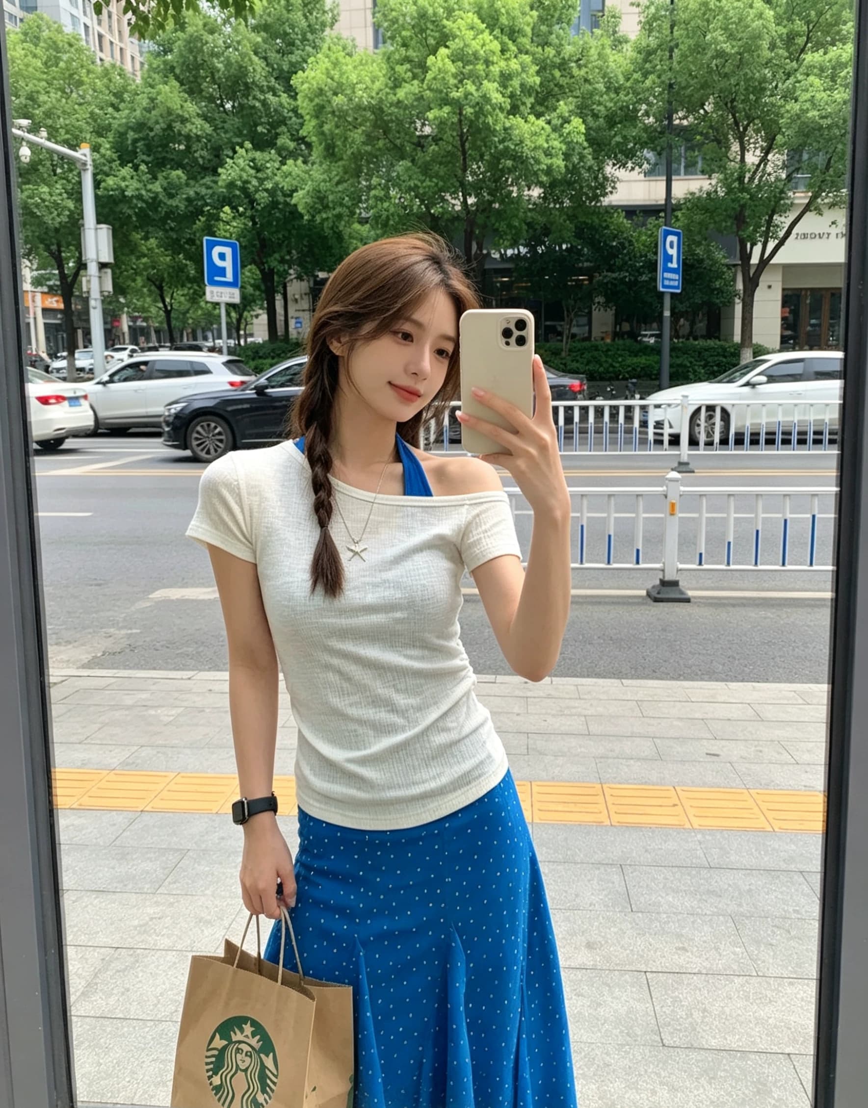 구덩이 기사 배색 스택 착용 두 조각 여성 세트 여름 톰 글 래 원인 블루 행침 목 슬립 비스듬한 어깨 반팔 티셔츠 세트 이미지 4