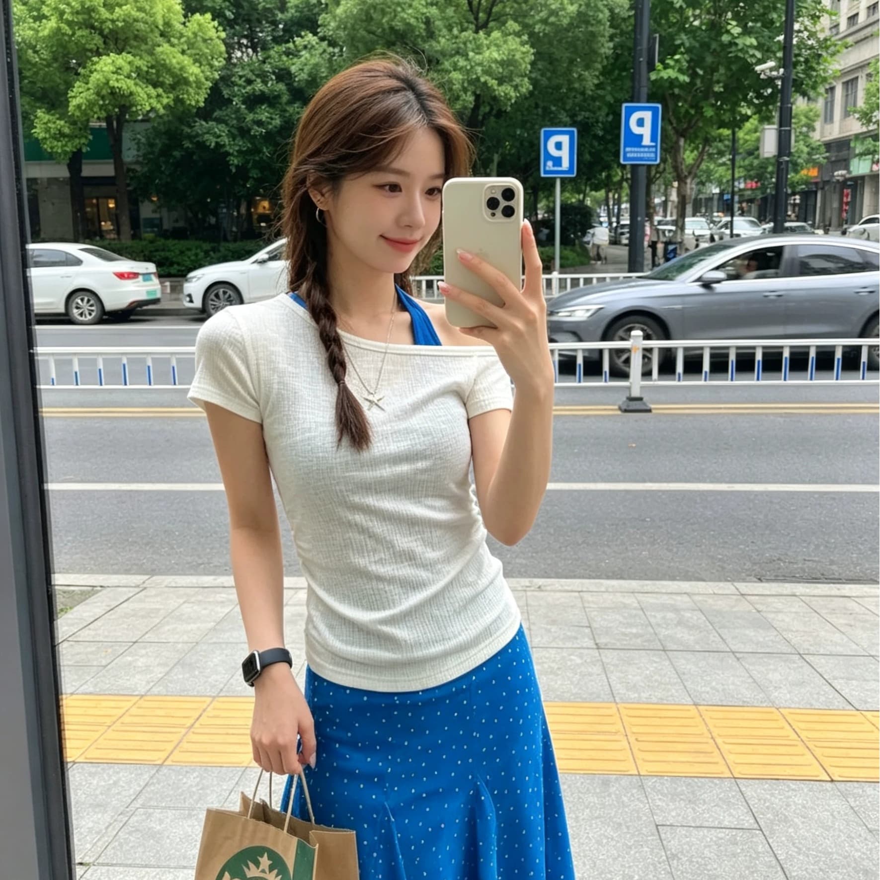 구덩이 기사 배색 스택 착용 두 조각 여성 세트 여름 톰 글 래 원인 블루 행침 목 슬립 비스듬한 어깨 반팔 티셔츠 세트