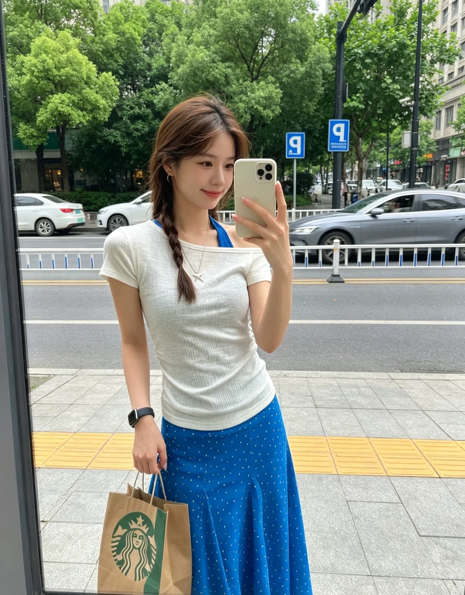 구덩이 기사 배색 스택 착용 두 조각 여성 세트 여름 톰 글 래 원인 블루 행침 목 슬립 비스듬한 어깨 반팔 티셔츠 세트 상세 이미지 2