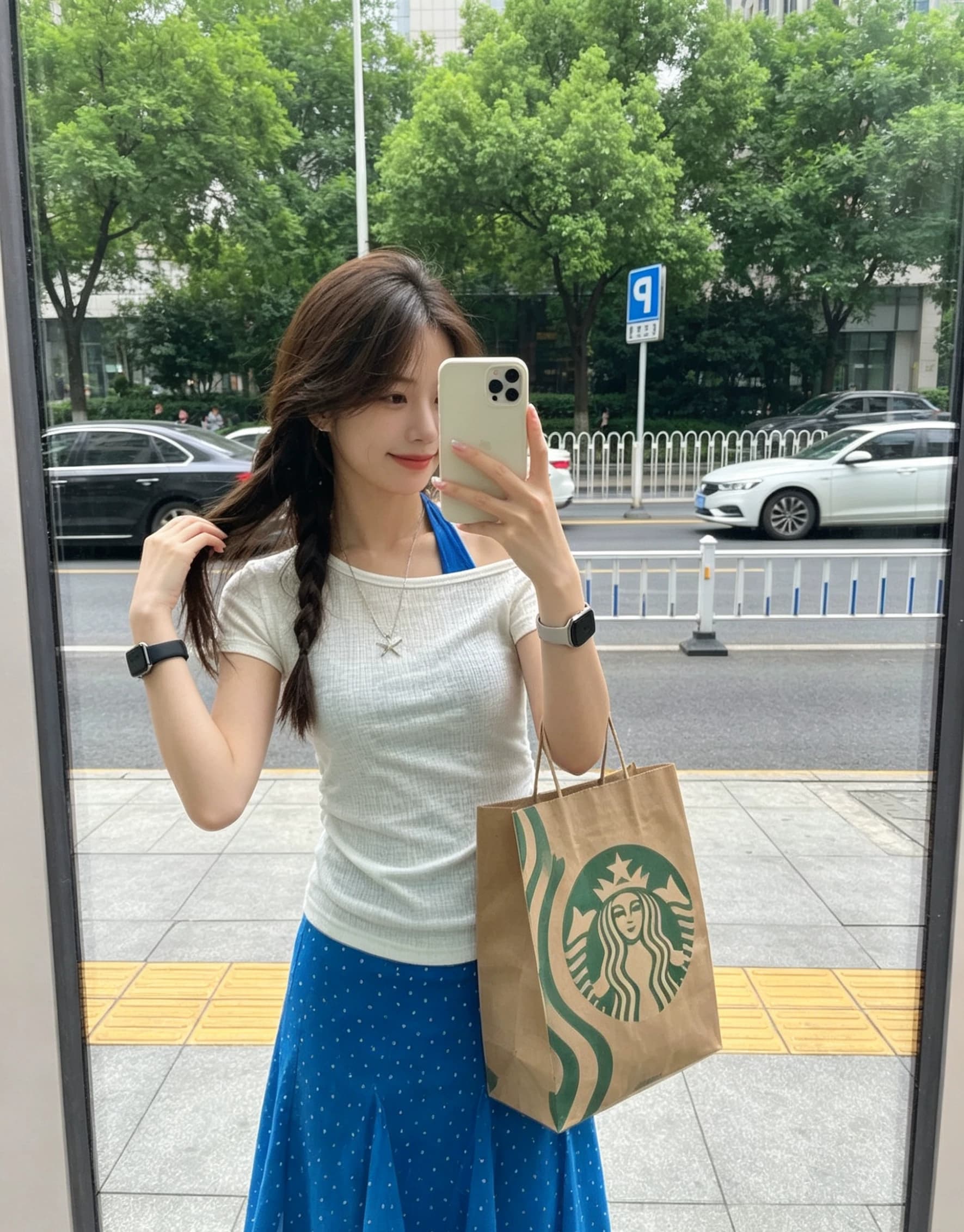 구덩이 기사 배색 스택 착용 두 조각 여성 세트 여름 톰 글 래 원인 블루 행침 목 슬립 비스듬한 어깨 반팔 티셔츠 세트 상세 이미지 4