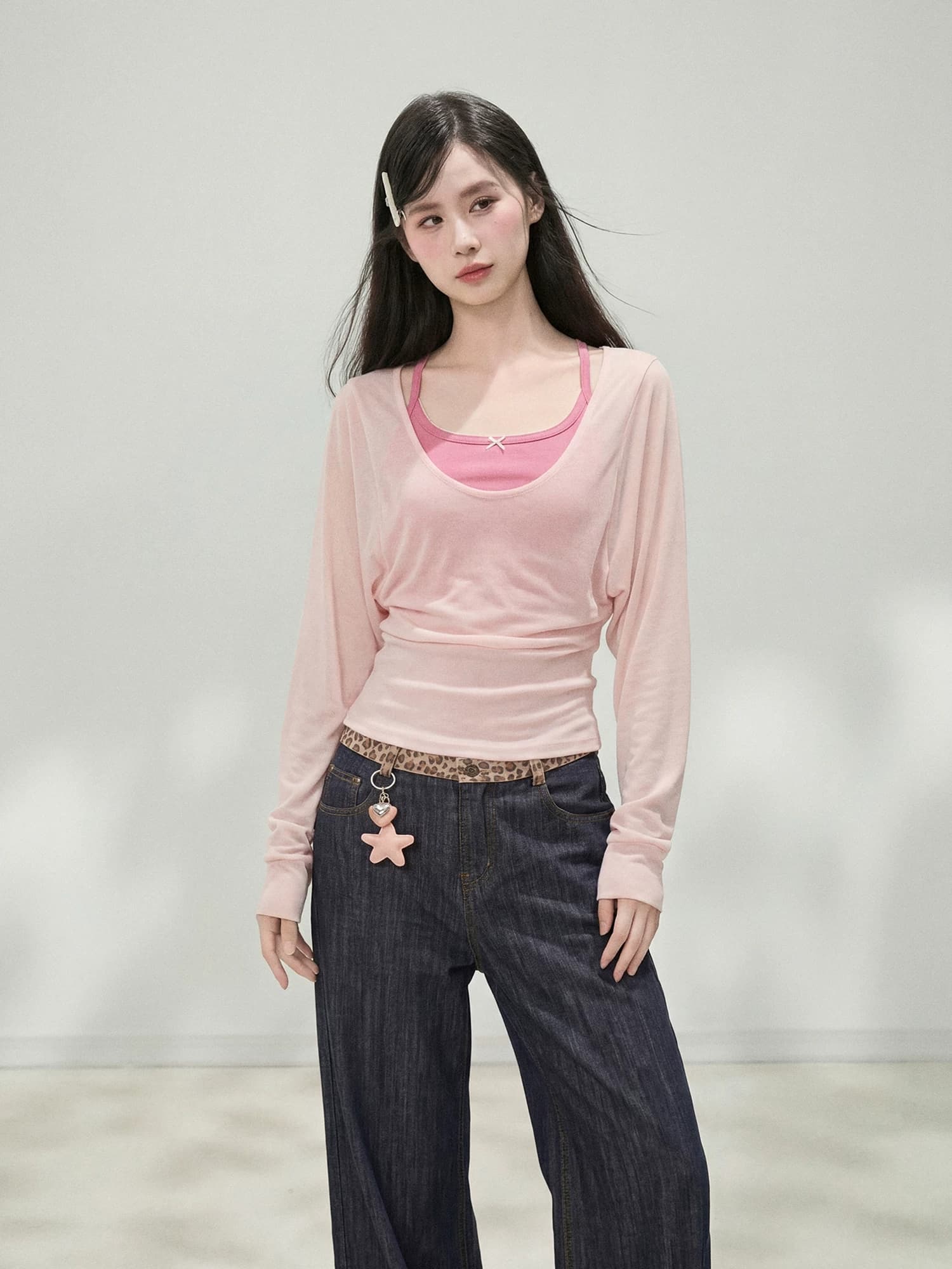 사람들 면 260 그램 조끼 자외선 차단 블라우스 긴팔 티셔츠 여성 여름 에어컨 셔츠 슬립 맨위 달콤함 투피스 세트 이미지 3