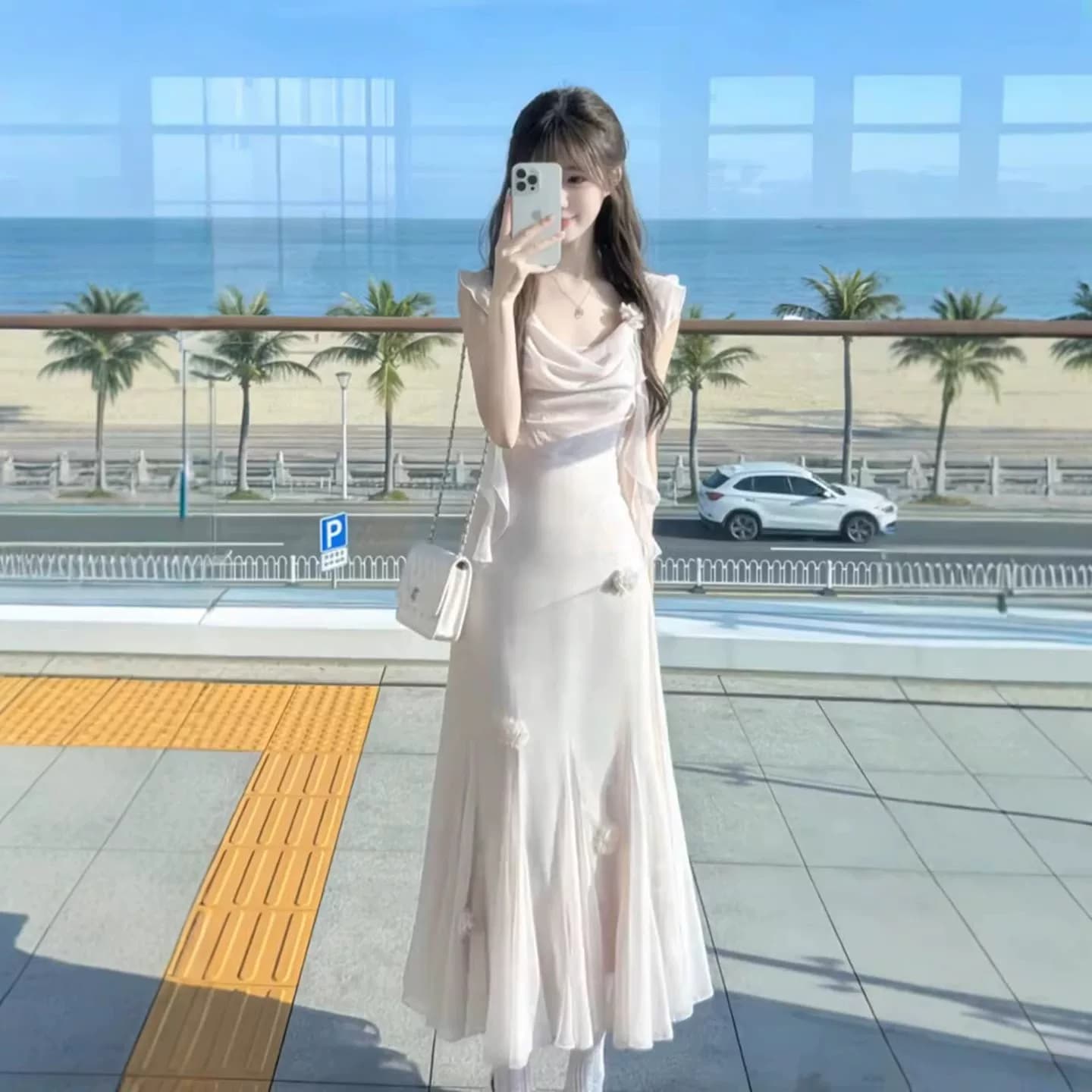 부드러운 바람 품격 슈퍼 요정 흔들다 칼라 슬립 드레스 2026 여름 새로운 우아함 아름다운 허리 수축 롱 스커트 여성 의류 상세 이미지 8