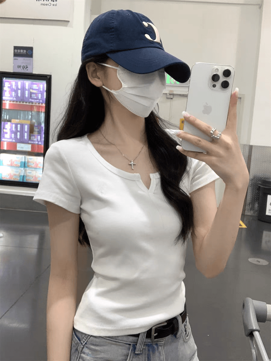 있음 선적 40 210 그램 92 면 8 암모니아 Lun 작은 칼라 v 여름 디자인 몸매 가꾸기 다용도 맨위 상세 이미지 4