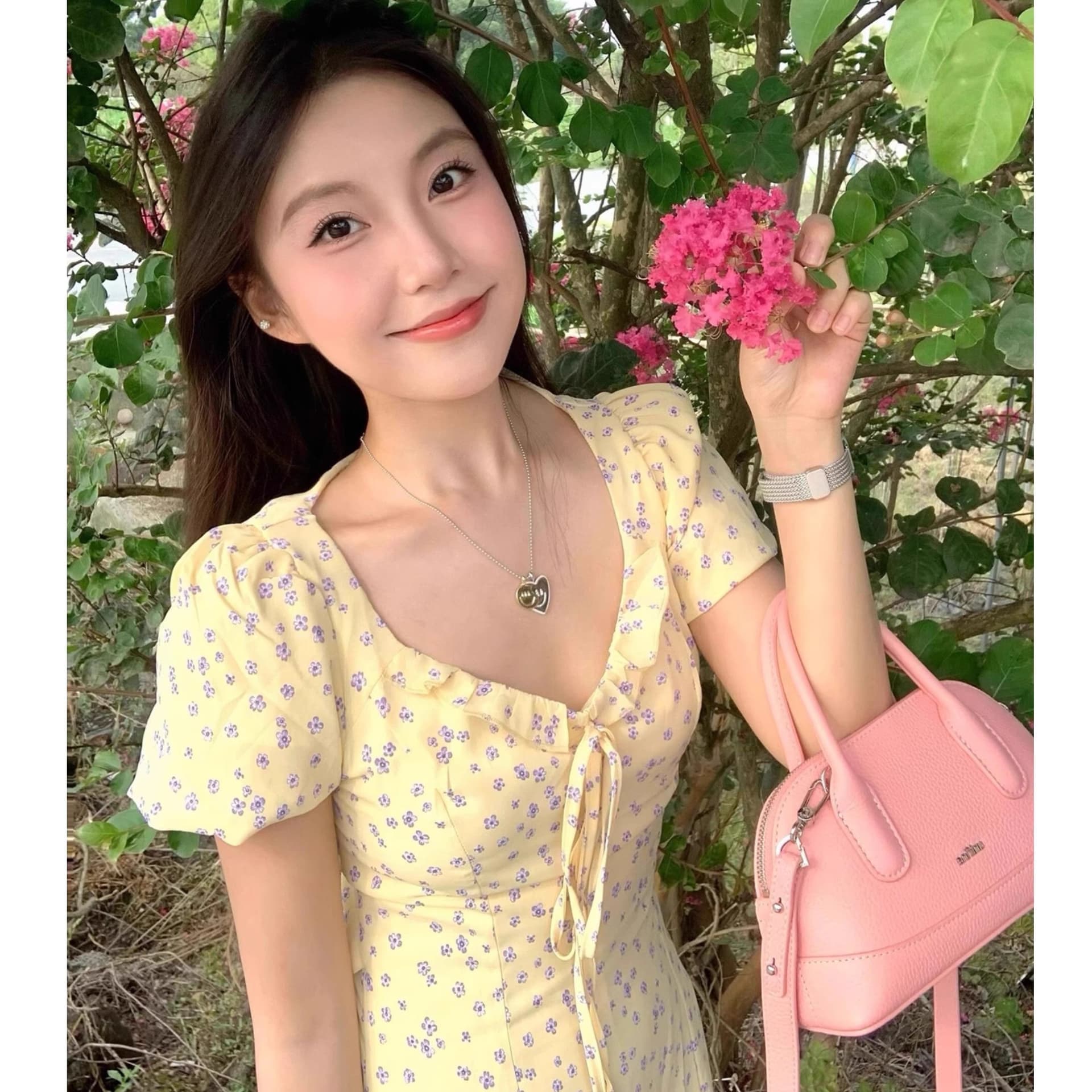 프랑스식 프릴 거품 소매 황색 꽃무늬 드레스 아이들 여름 2026 새로운 디자인 센스 허리 수축 롱 스커트 이미지 3