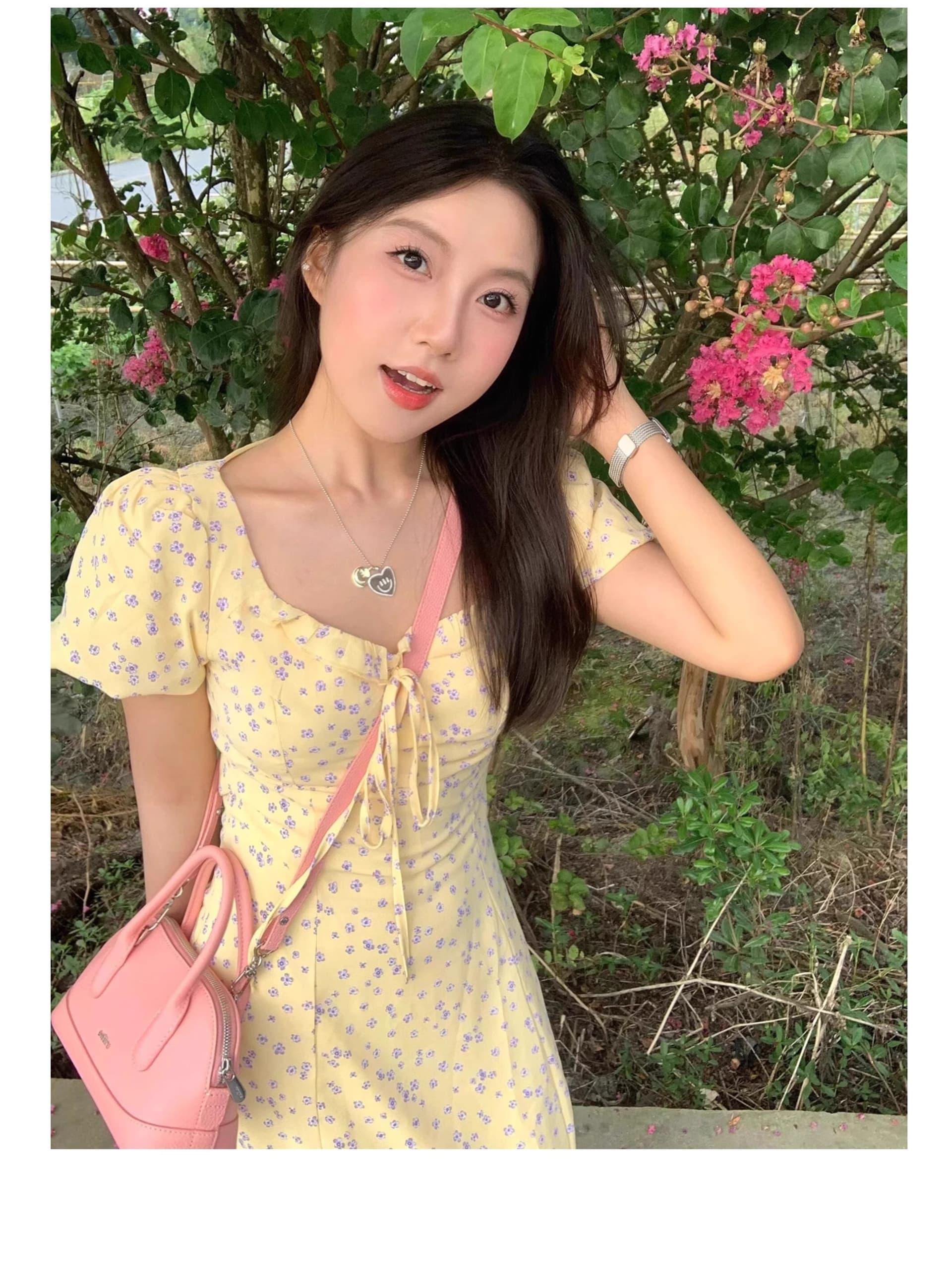 프랑스식 프릴 거품 소매 황색 꽃무늬 드레스 아이들 여름 2026 새로운 디자인 센스 허리 수축 롱 스커트 상세 이미지 5