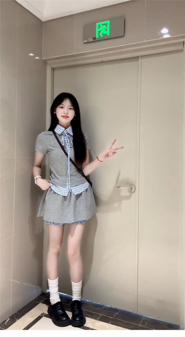 학원 스타일 한 부서 chic 세트 여성 여름 자이언트 잘 생긴 작은 키 관대 한 점잖은 여름 ootd 착용 가져 가라. 전체 집합 상세 이미지 3