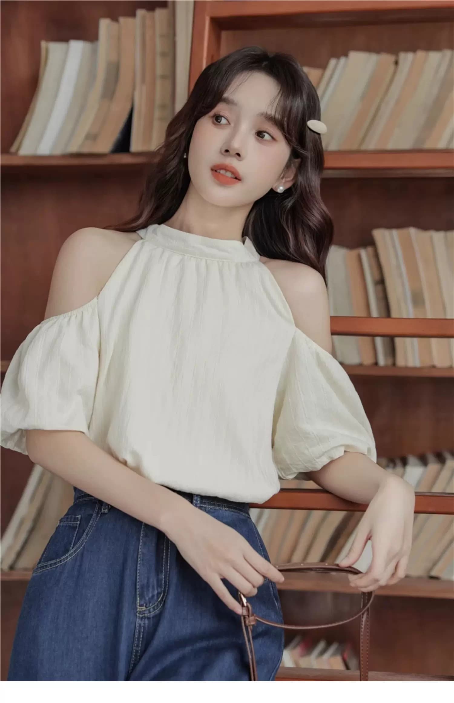 프랑스식 행침 목 오프숄더 반팔 여성 셔츠 여름 2026 새로운 작은 키 디자인 센스 Chic 아름다운 작은 맨위 상세 이미지 17