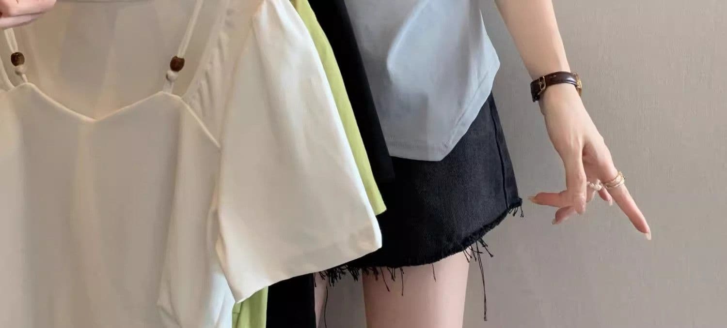 2026 년 디자인 센스 긍정적 인 어깨 광장 칼라 비즈 반팔 티셔츠 여성 여름 새로운 불규칙 허리 수축 슬림해 보이는 맨위 상세 이미지 4