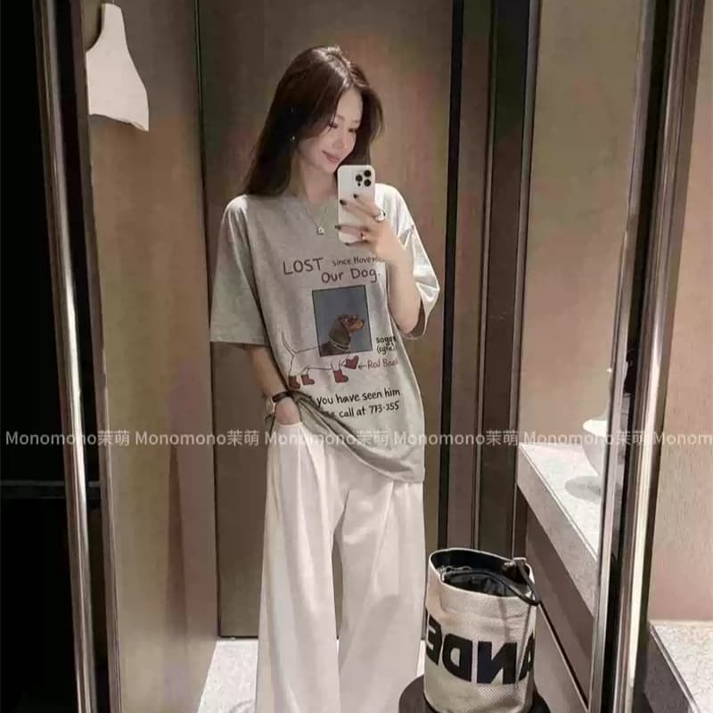 21 순면 210 그램 이후 패키지 칼라 여름 드레스 한 부서 반팔 티셔츠 여성 한국 스타일 루즈핏 빅 사이즈 프린트
