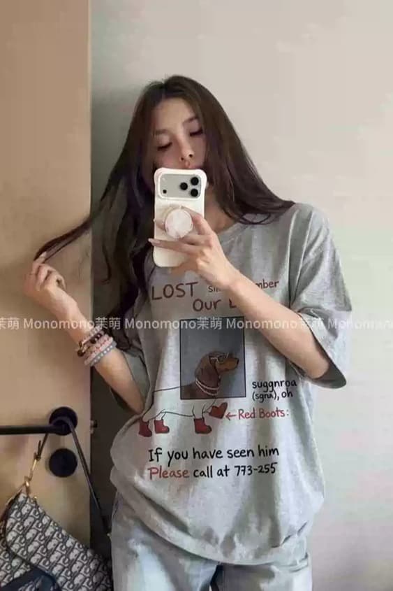 21 순면 210 그램 이후 패키지 칼라 여름 드레스 한 부서 반팔 티셔츠 여성 한국 스타일 루즈핏 빅 사이즈 프린트 이미지 6
