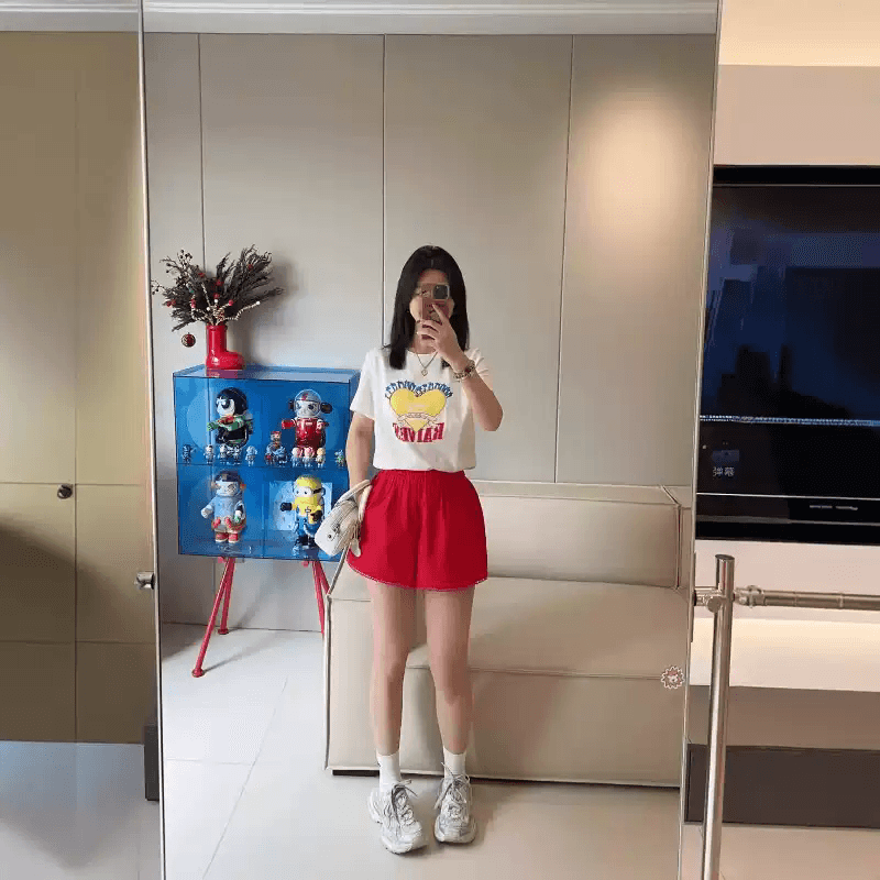 21 순면 210 그램 이후 패키지 칼라 여름 드레스 한 부서 반팔 티셔츠 여성 한국 스타일 루즈핏 빅 사이즈 프린트 상세 이미지 4