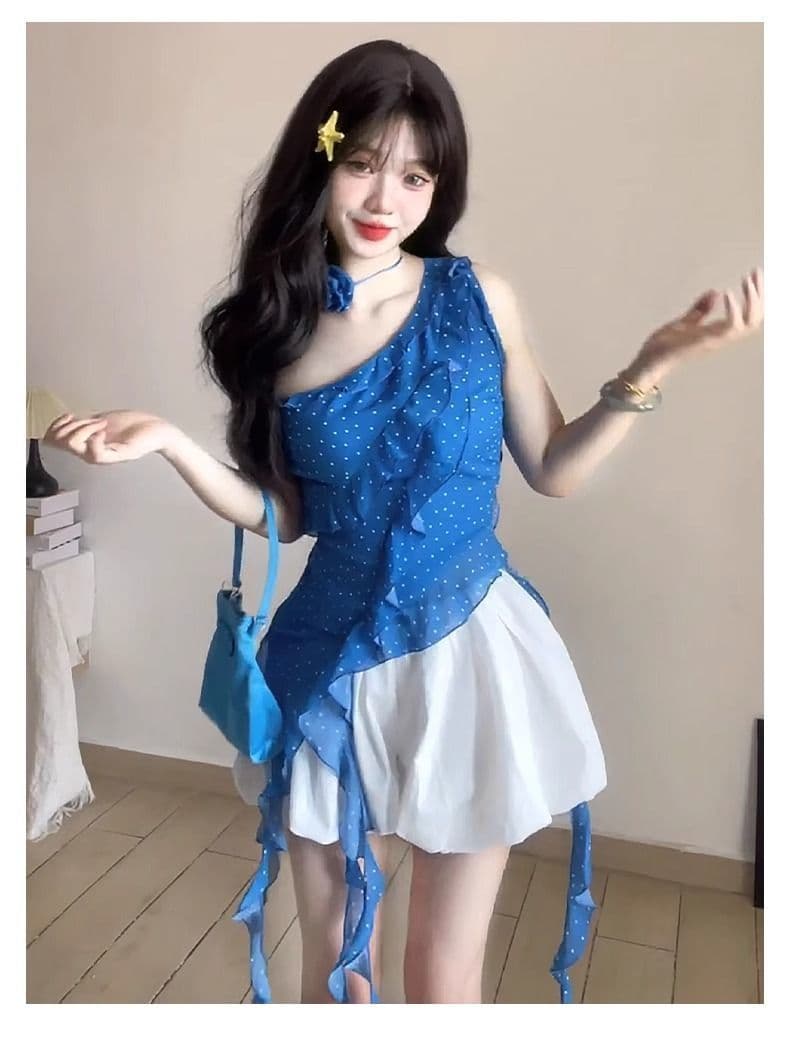 다용도 퍼프 꽃밭 치마 여성 여름 한 부서 하이웨이스트 슬림해 보이는 노출 방지 반신 스커트 작은 키 한 마디 달콤한 매운맛 미니 스커트 상세 이미지 13