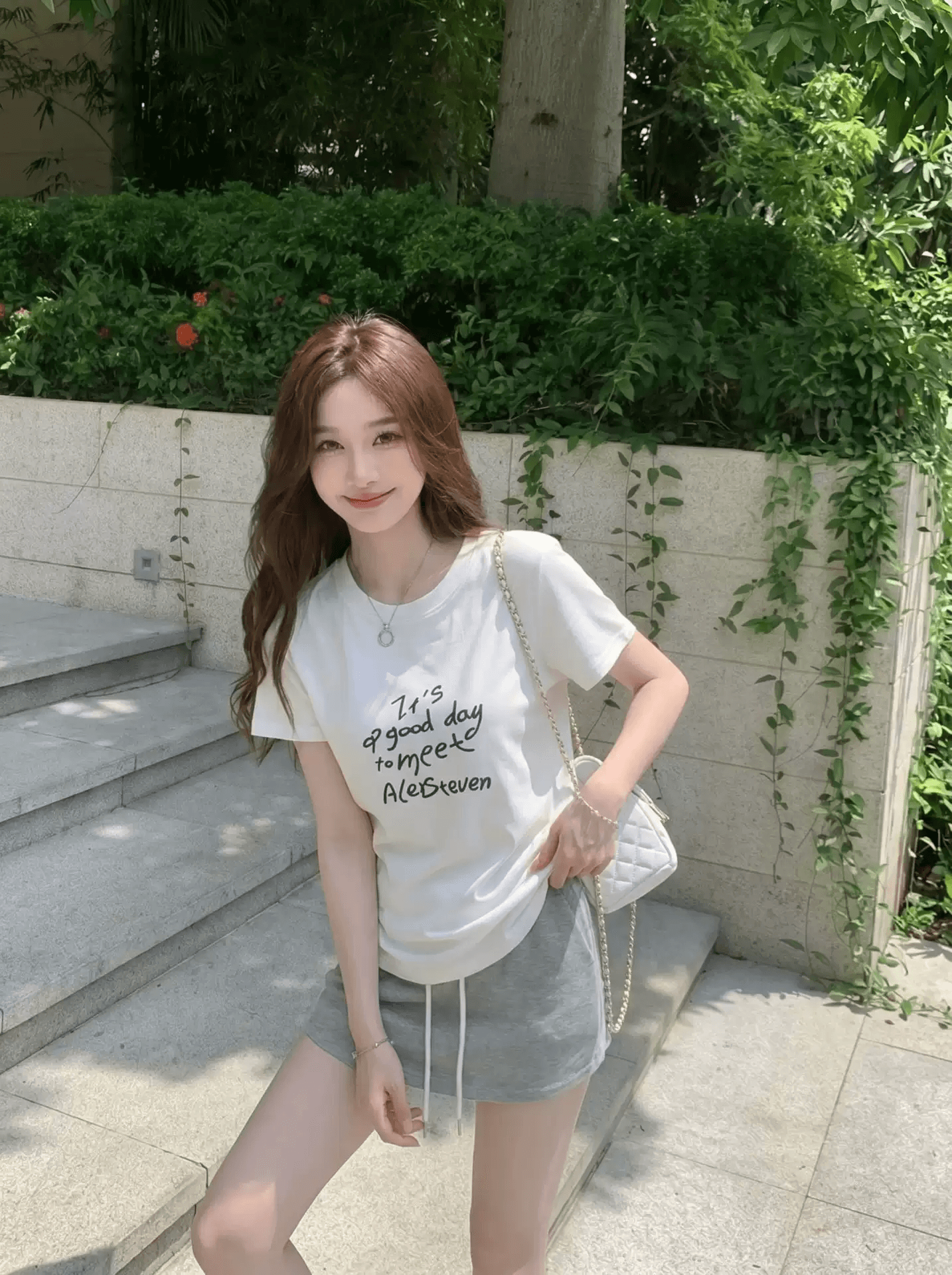 40 순면 220 그램 92 면 8 암모니아 Lun 긍정적 인 어깨 반팔 티셔츠 여성 프린트 상세 이미지 5