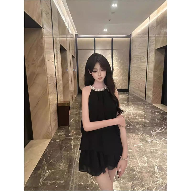 한 부서 ootd 착용 가져 가라. 그는 벤 바람 고급 센스 검정색 오프숄더 행침 목 맨위 짧은 치마 슈퍼 잘 생긴 투피스 슈트 이미지 3