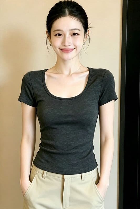 260 그램 사람들 면 순수한 욕망 이슬 허리 티셔츠 여성 여름 새로운 레트로 달콤한 핫걸 몸매 가꾸기 쇼트 스타일 다용도 반팔 맨위 이미지 6