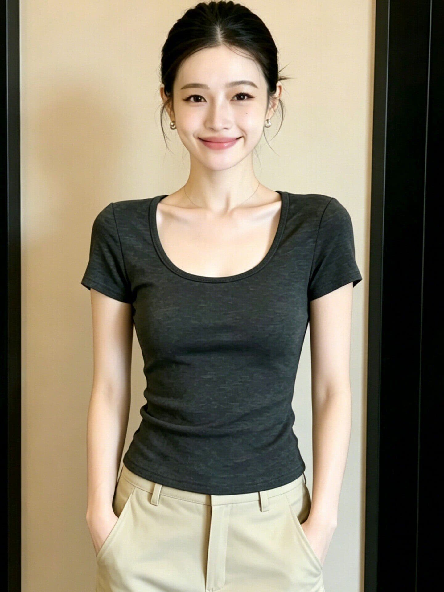 260 그램 사람들 면 순수한 욕망 이슬 허리 티셔츠 여성 여름 새로운 레트로 달콤한 핫걸 몸매 가꾸기 쇼트 스타일 다용도 반팔 맨위 상세 이미지 4