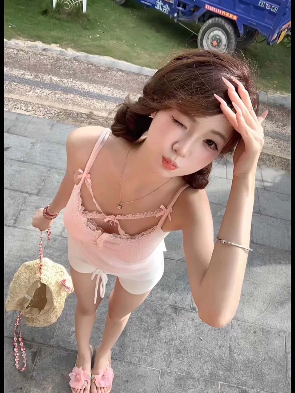 원본 원단 품질 핑크색 달콤한 자매 레이스 캐미솔 여름 작은 키 몸매 가꾸기 고유 한 아름다운 맨위 상세 이미지 5
