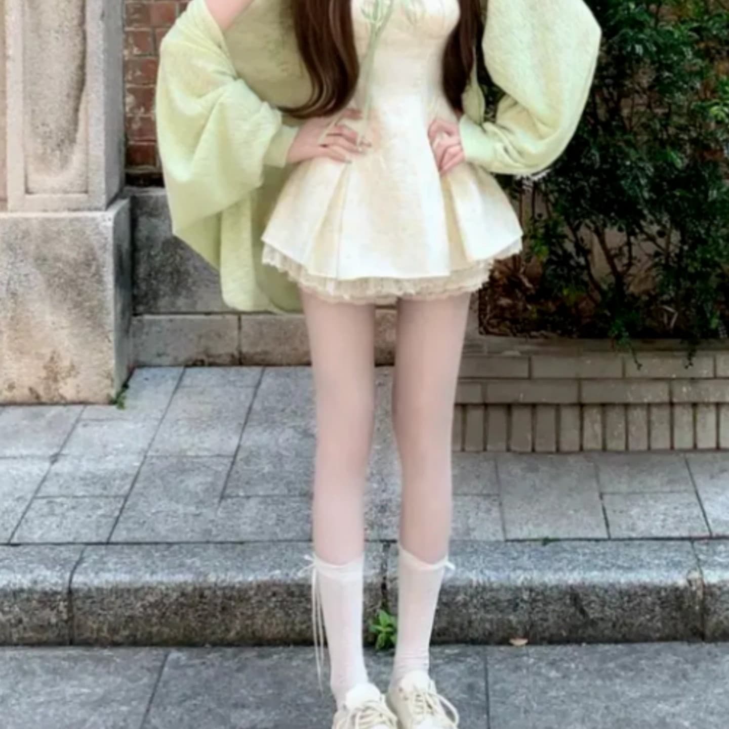 순수한 욕망 달콤함 미니 스커트 봄 여름 허리 수축 슬림해 보이는 디자인 센스 레이스 조각 슬립 드레스 오픈 가디건 세트 여성 이미지 5