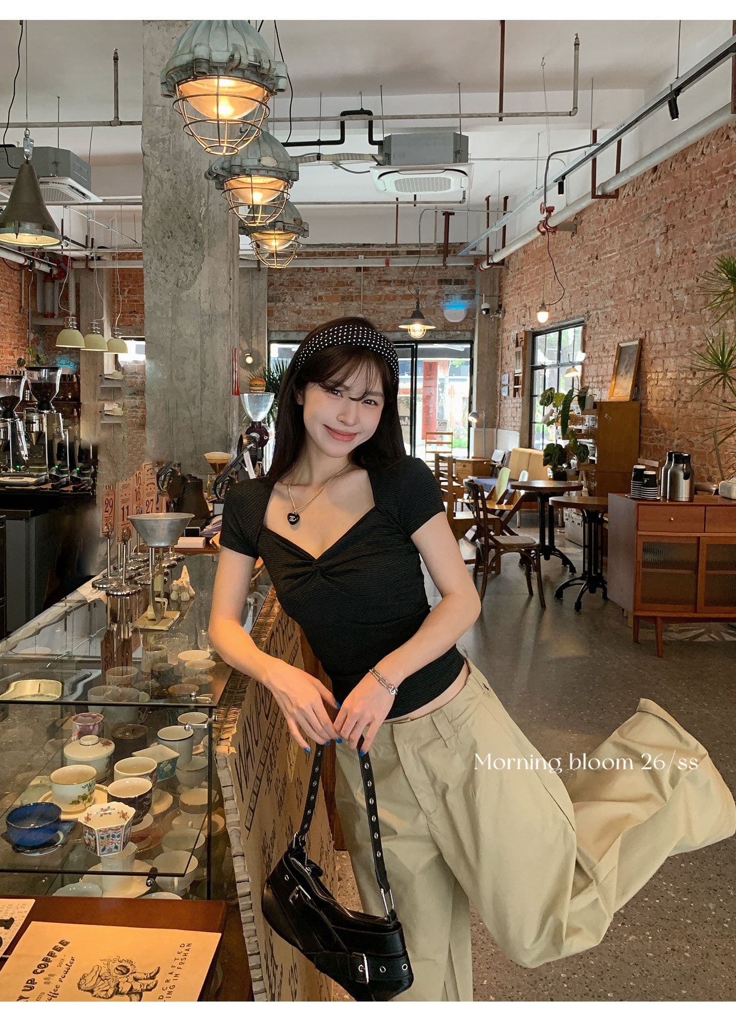 원본 것 스트라이프 V넥 비틀림 반팔 티셔츠 여성 여름 한 부서 착용 가져 가라. 작은 키 쇼트 스타일 맨위 상세 이미지 5