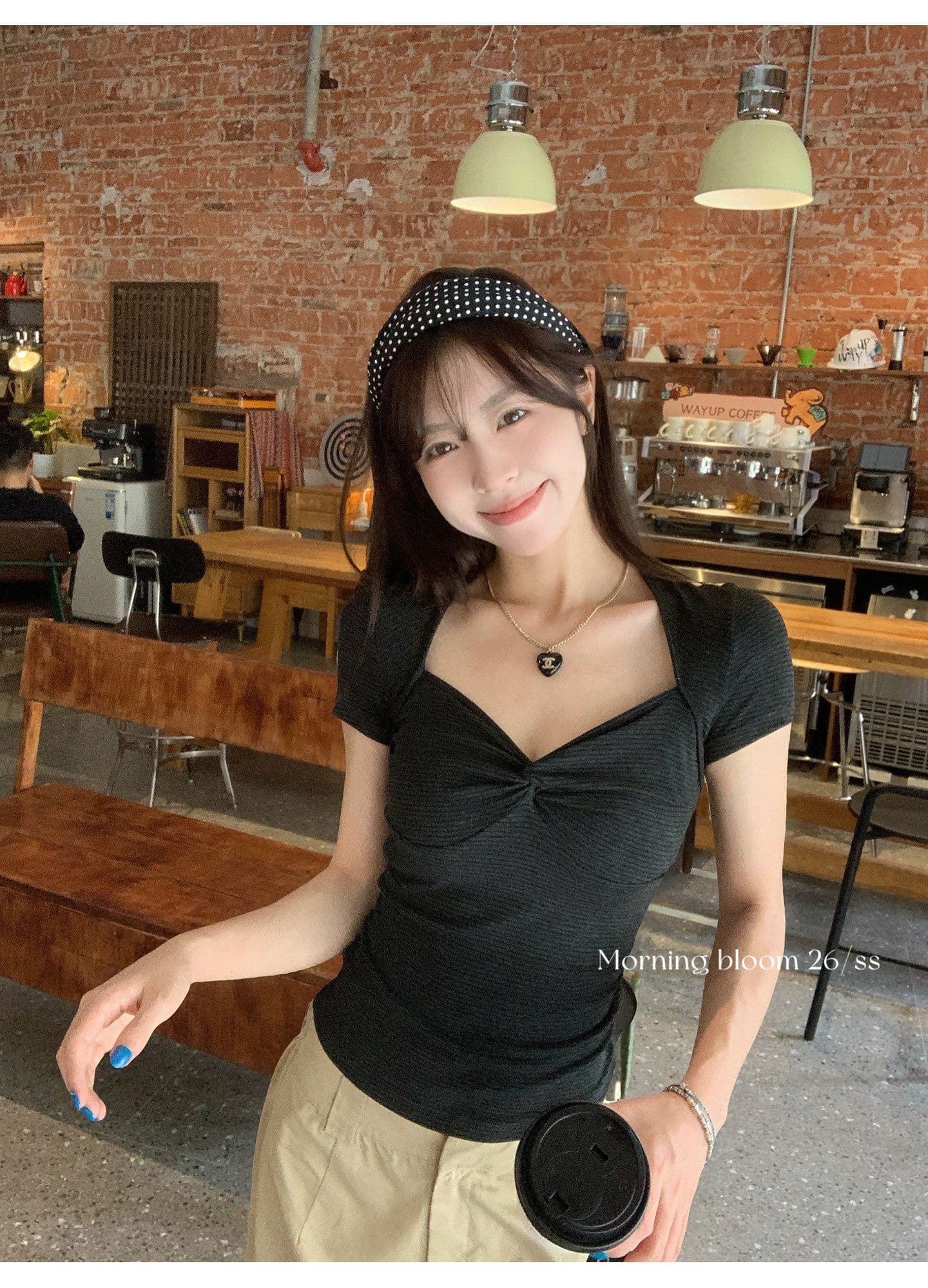 원본 것 스트라이프 V넥 비틀림 반팔 티셔츠 여성 여름 한 부서 착용 가져 가라. 작은 키 쇼트 스타일 맨위 상세 이미지 9