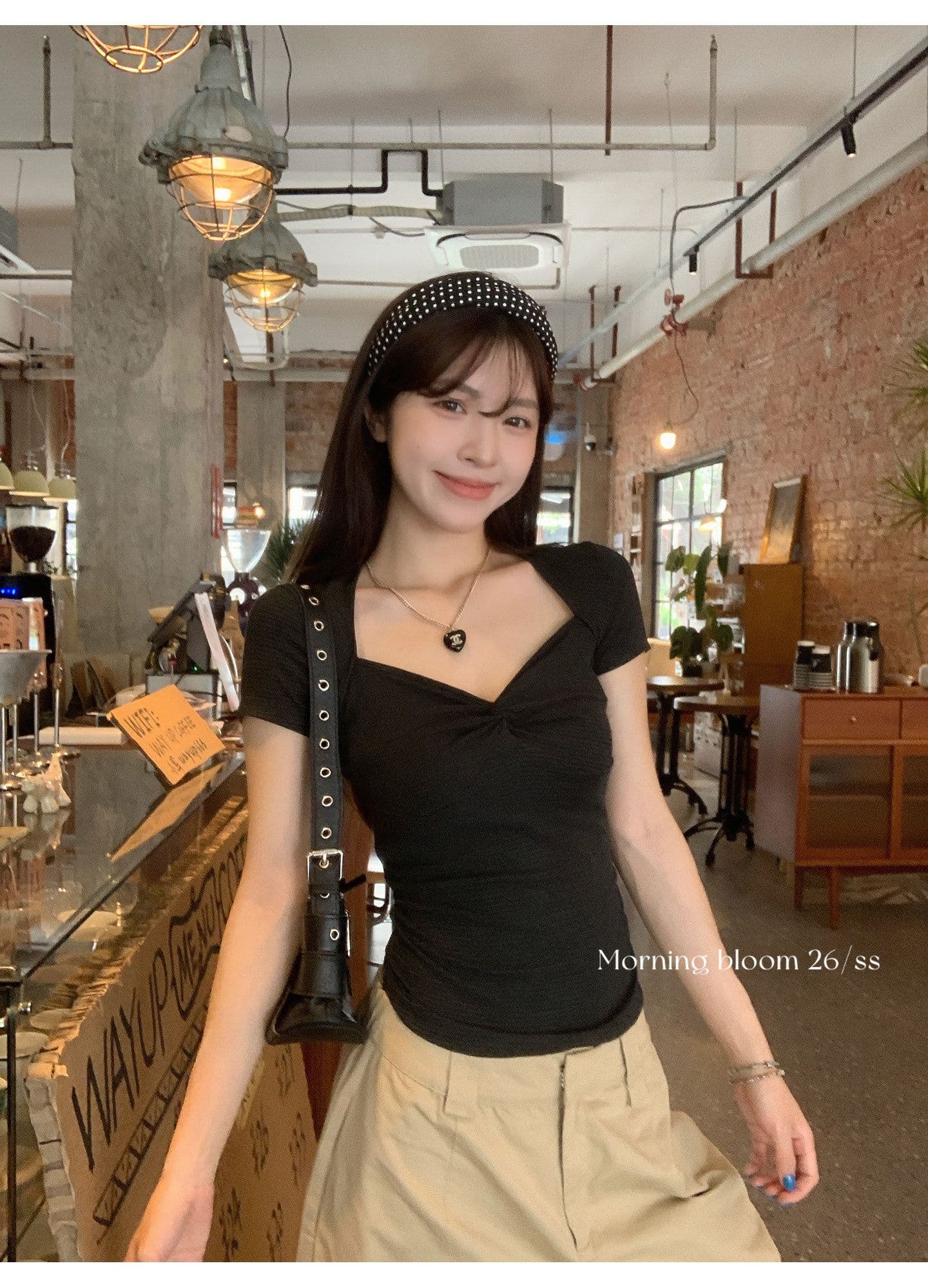 원본 것 스트라이프 V넥 비틀림 반팔 티셔츠 여성 여름 한 부서 착용 가져 가라. 작은 키 쇼트 스타일 맨위 상세 이미지 12