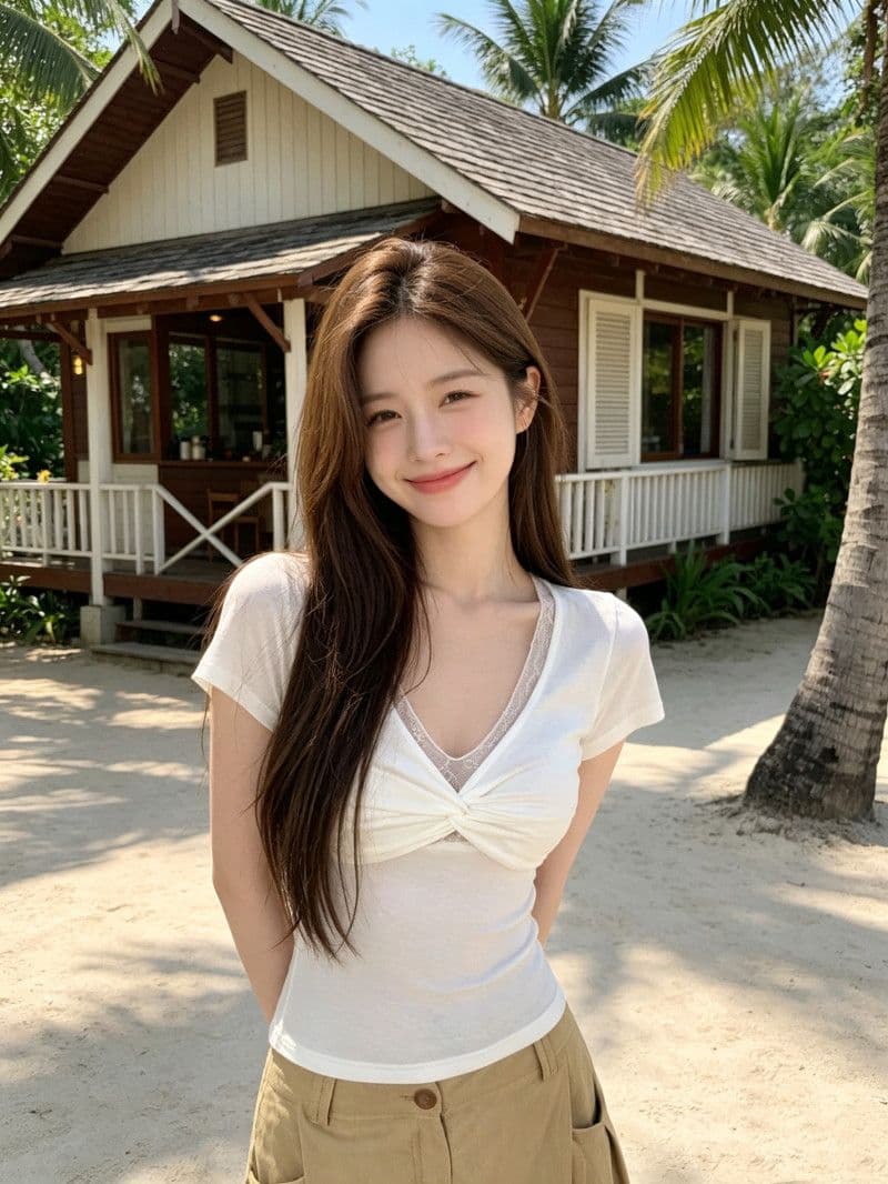 원본 원단 순수한 욕망 레이스 조각 V넥 매듭 반팔 티셔츠 여성 여름 몸매 가꾸기 슬림해 보이는 쇼트 스타일 맨위 상세 이미지 3
