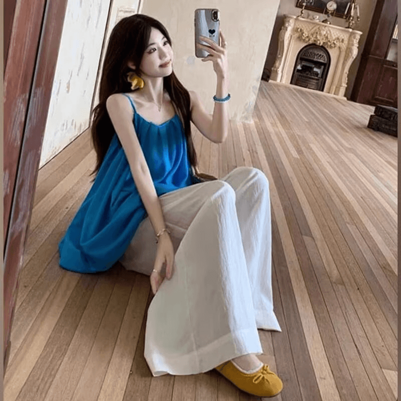 어깨끈 수 있습니다. 조정 도파민 파란색 슬립 드레스 여름 미니 스커트 해변가 휴가 바람 분위기 센스 이미지 2