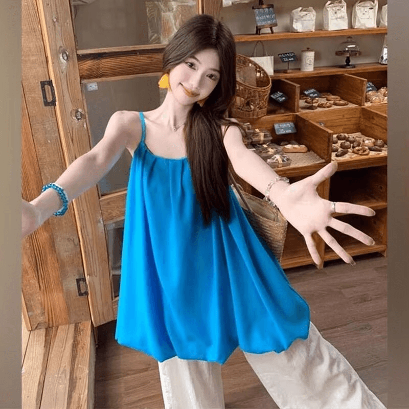 어깨끈 수 있습니다. 조정 도파민 파란색 슬립 드레스 여름 미니 스커트 해변가 휴가 바람 분위기 센스 이미지 5