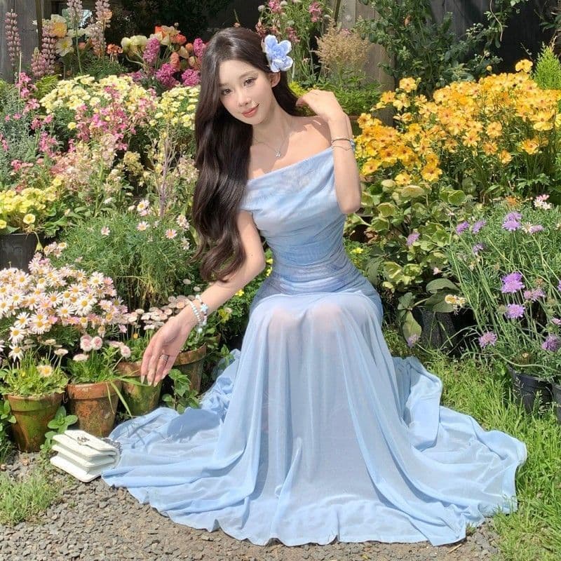 프랑스식 망사 패치워크 슬립 여성 드레스 여름 새로운 해변가 휴가 바람 허리 수축 슬림해 보이는 롱 스커트 이미지 4