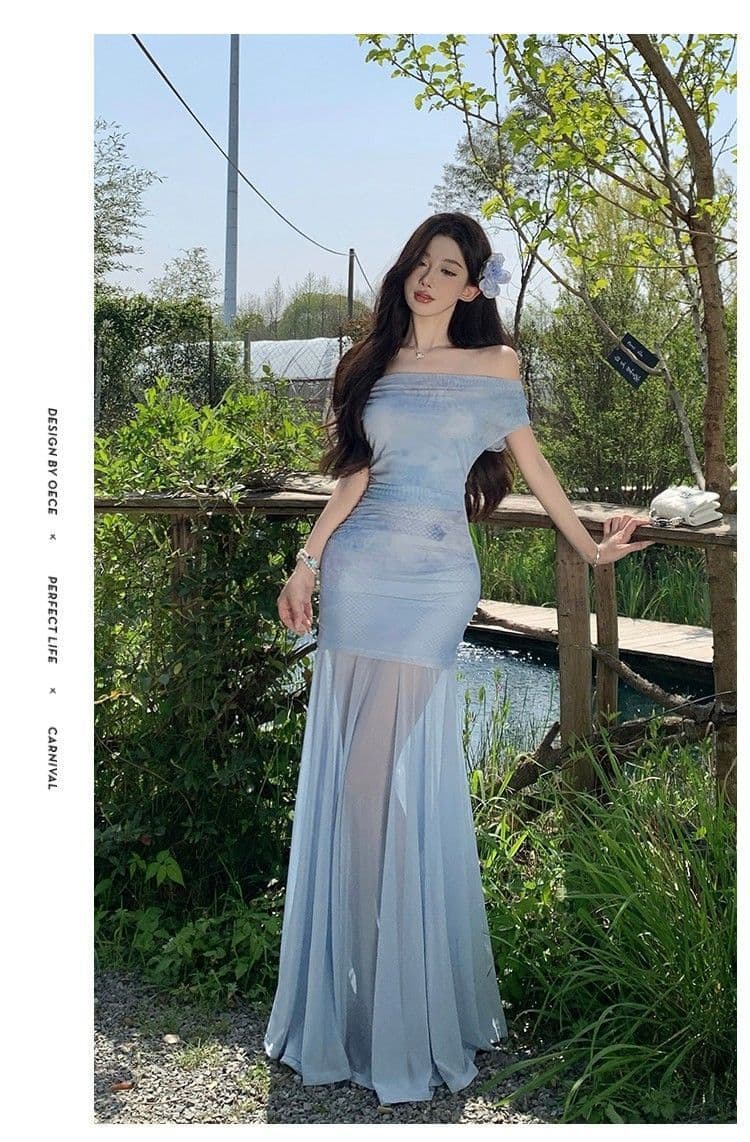 프랑스식 망사 패치워크 슬립 여성 드레스 여름 새로운 해변가 휴가 바람 허리 수축 슬림해 보이는 롱 스커트 상세 이미지 6