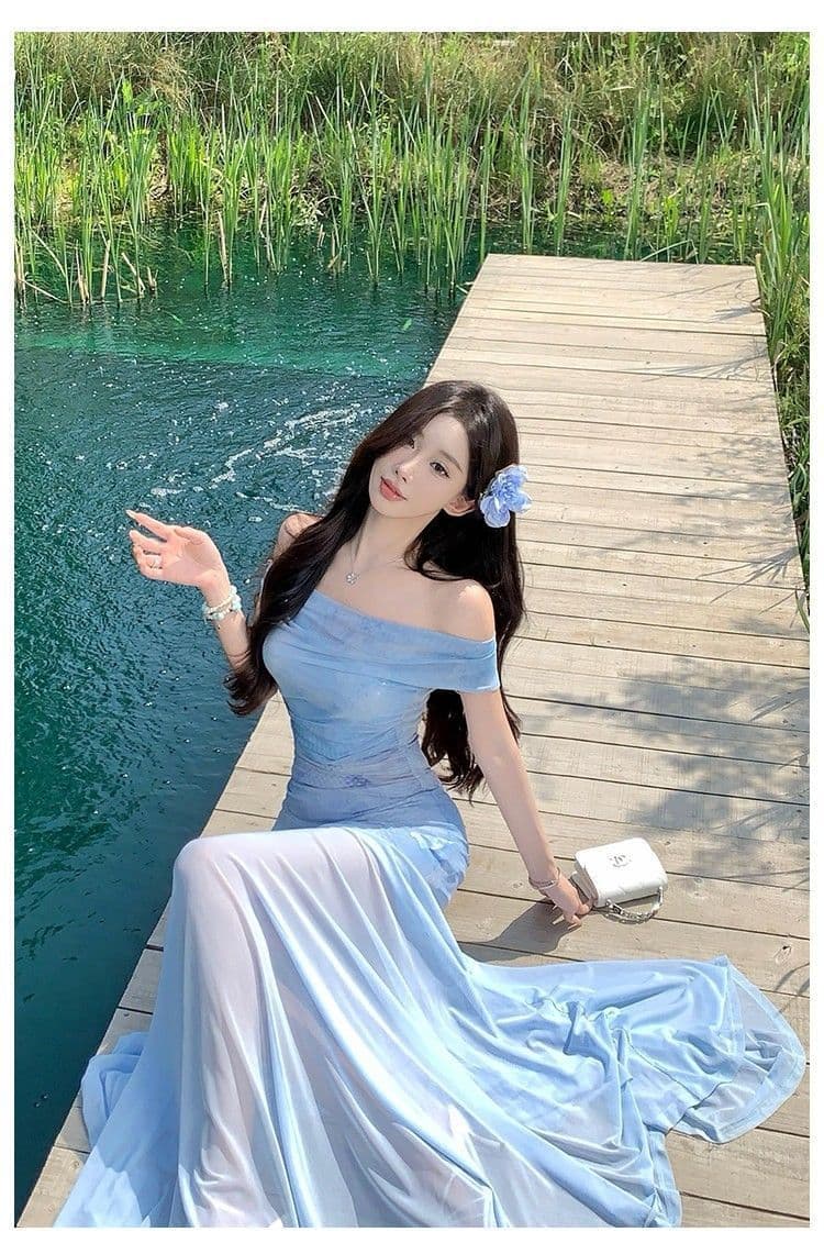 프랑스식 망사 패치워크 슬립 여성 드레스 여름 새로운 해변가 휴가 바람 허리 수축 슬림해 보이는 롱 스커트 상세 이미지 13