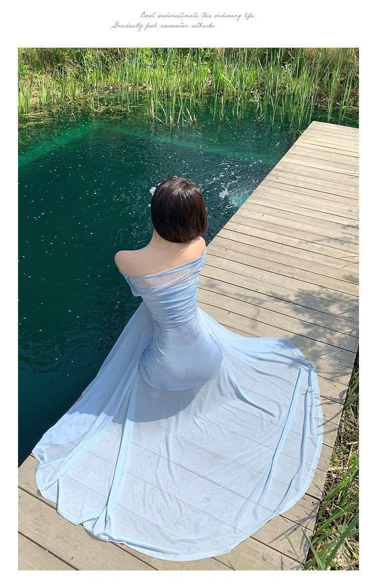 프랑스식 망사 패치워크 슬립 여성 드레스 여름 새로운 해변가 휴가 바람 허리 수축 슬림해 보이는 롱 스커트 상세 이미지 14