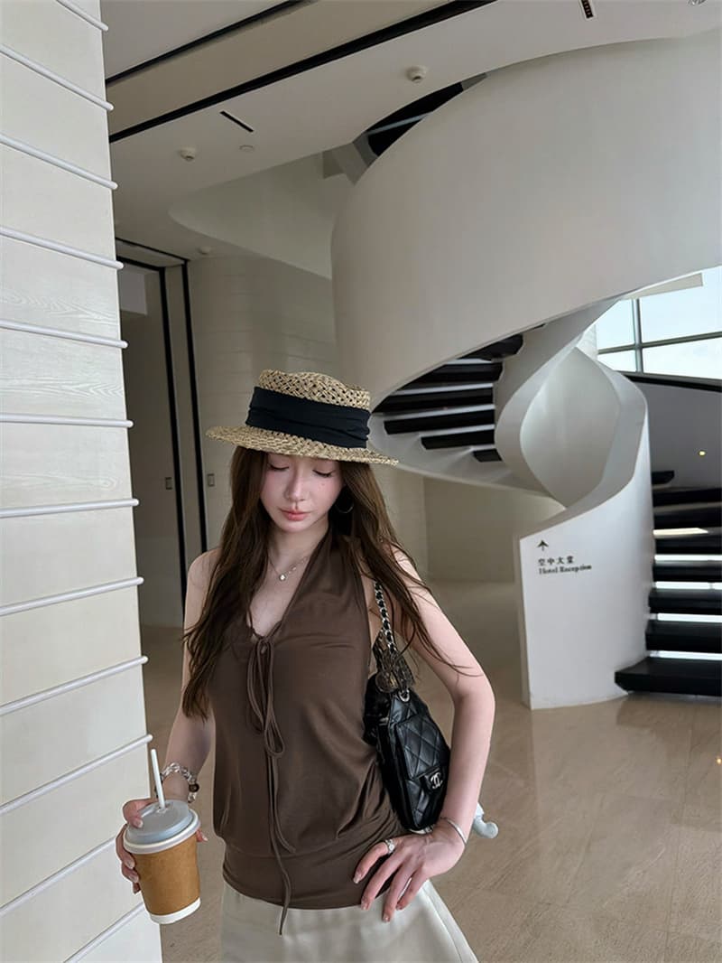 원본 것 사람들 면 V넥 레이스업 캐미솔 여름 편안함 외출용 오프숄더 행침 목 맨위 상세 이미지 28