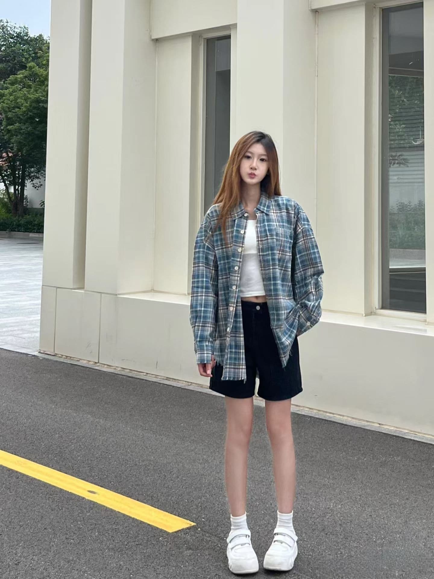 아메리칸 레트로 체크무늬 셔츠 파괴 cleanfit 루즈핏 다용도 체크무늬 셔츠 재킷 조수 브랜드 상세 이미지 11