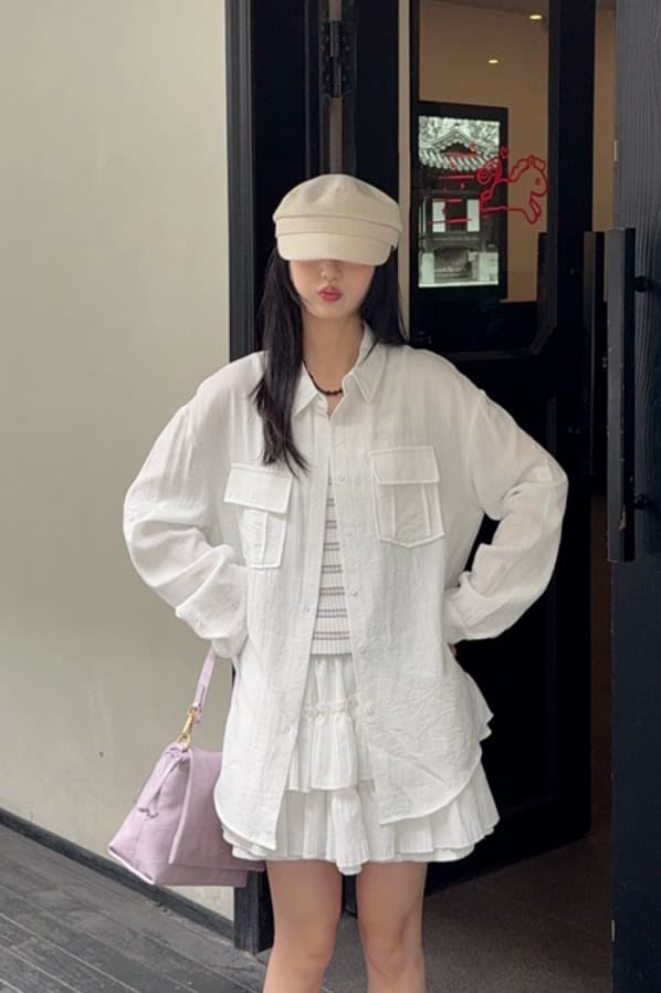 오래된 돈 바람 느슨함 센스 모방 아마 화이트 셔츠 맨위 여성 프랑스식 익스트림 제인 주간 실크 마이크로 ~을 통해 얇고 가벼운 자외선 차단 재킷 이미지 6