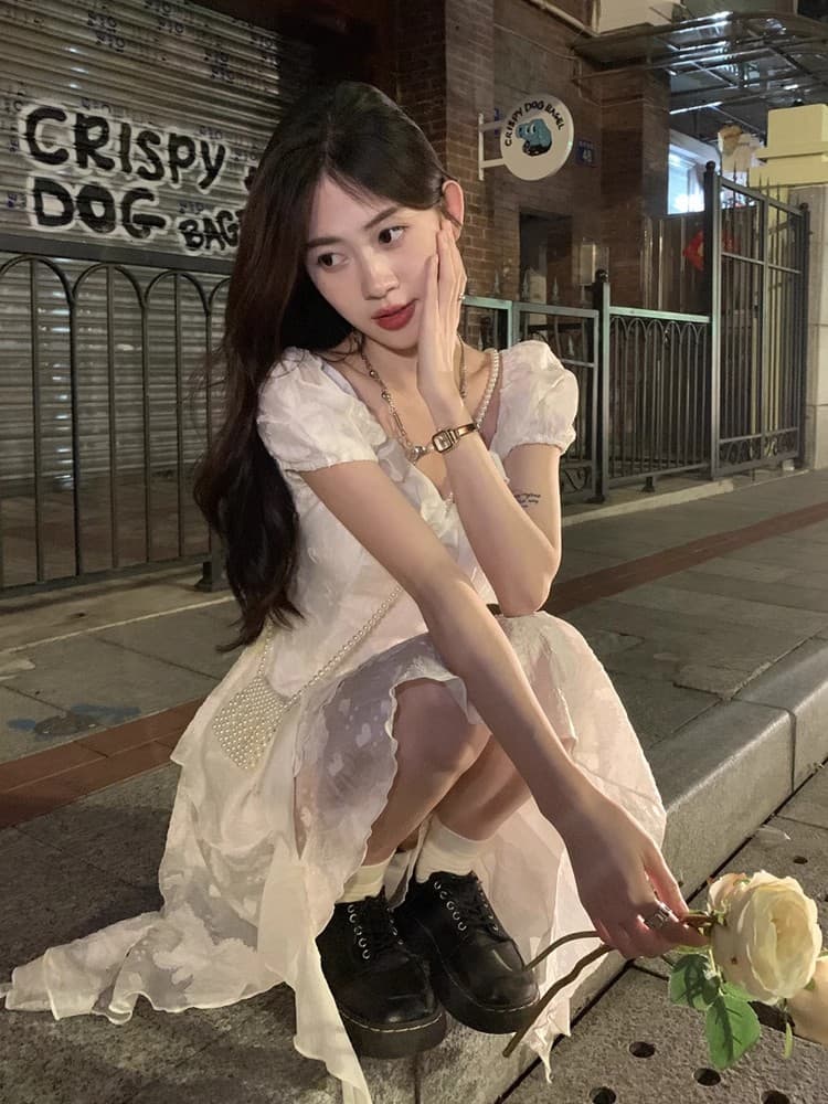 2026 새로운 프랑스식 첫사랑 불규칙 화이트 공주 생일 예복 여성 드레스 여름 아름다운 작은 키 이미지 2