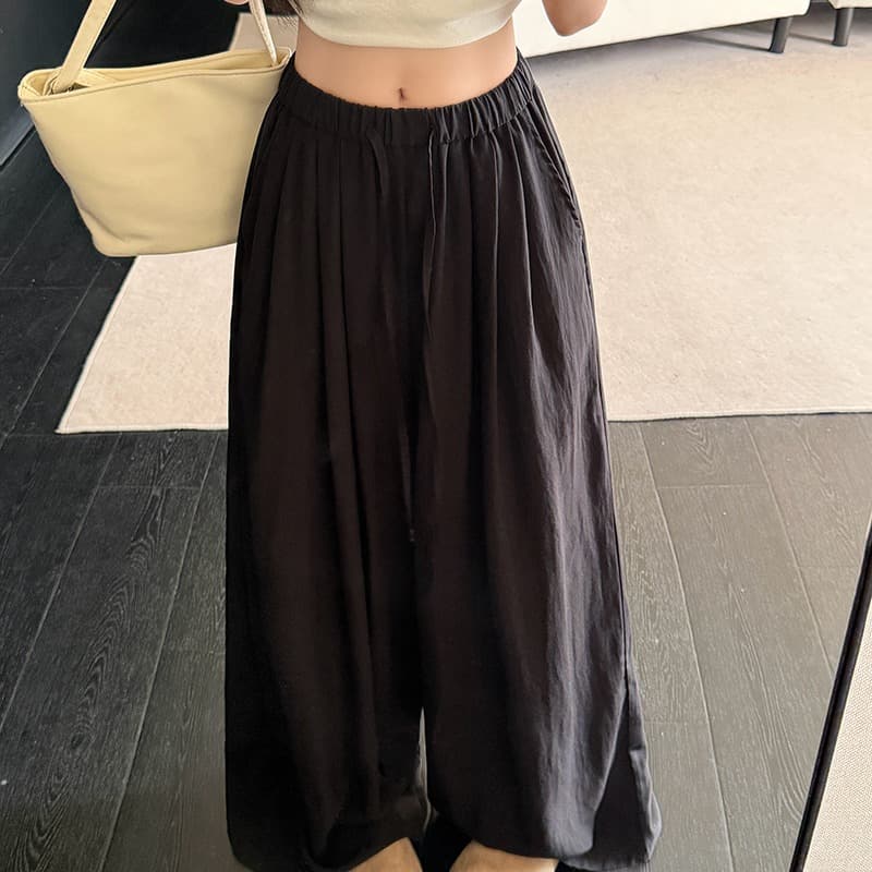s-4xl 검정색 면 린넨 넓은 다리 치마바지 여성 여름 얇은 스타일 빅 사이즈 지방 mm 루즈핏 슬림해 보이는 캐주얼 바지 이미지 5