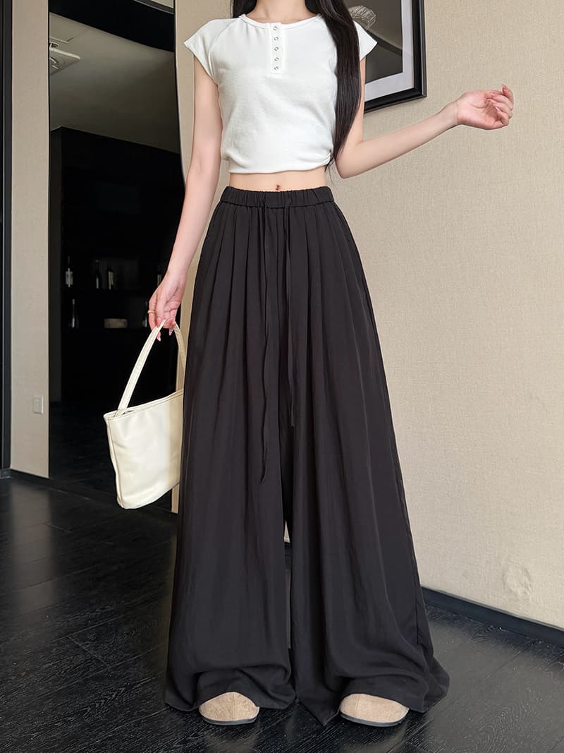 s-4xl 검정색 면 린넨 넓은 다리 치마바지 여성 여름 얇은 스타일 빅 사이즈 지방 mm 루즈핏 슬림해 보이는 캐주얼 바지 상세 이미지 6