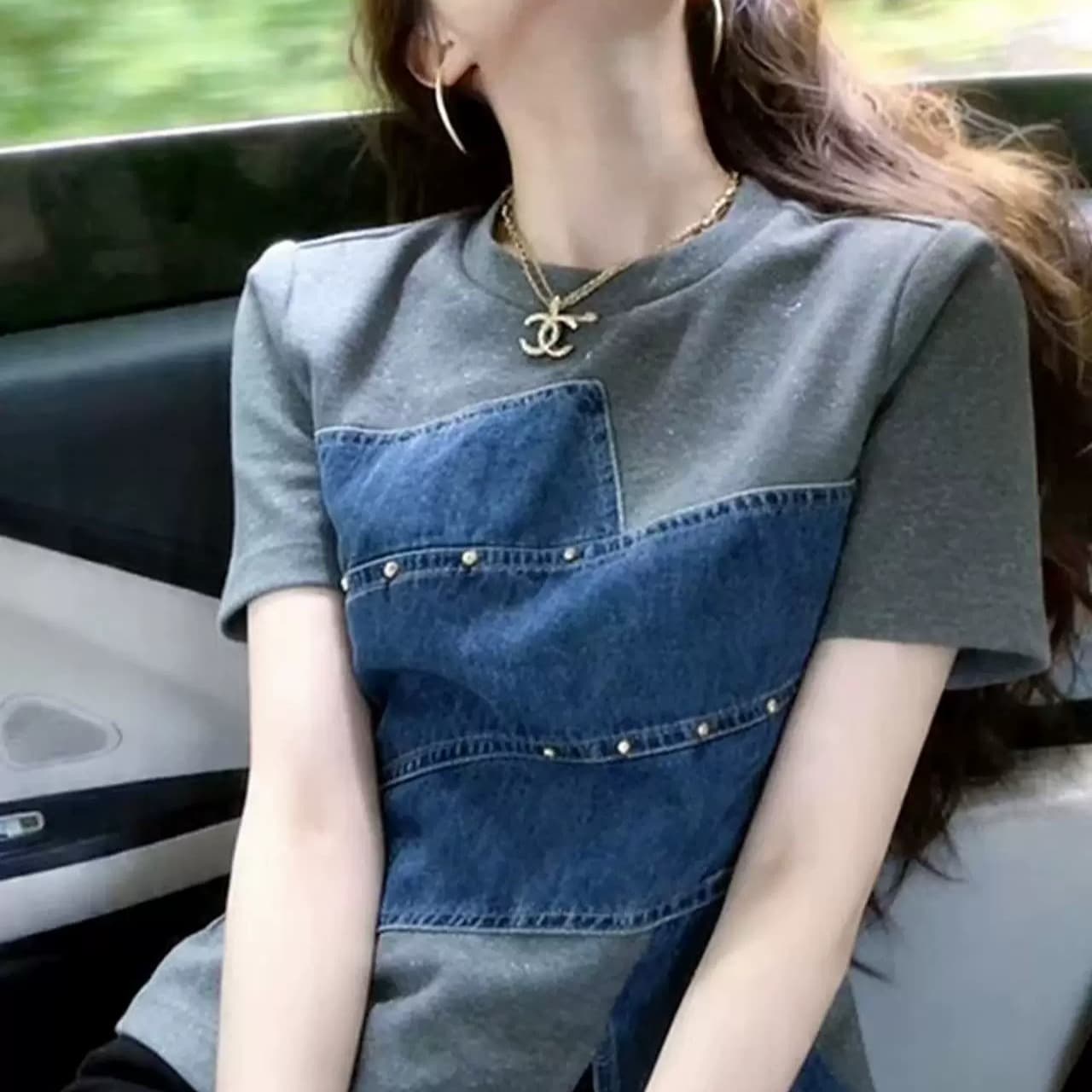 95 면 고유 한 디자인 센스 반팔 티셔츠 여성 여름 새로운 아름다운 품격 한 부서 착용 가져 가라. 그레이트 봐 의류 이미지 5