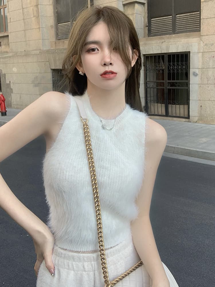 모피 슬립 작은 조끼 여성 가을 겨울 인사이드 가져 가라. 모방 밍크 울 털 보온 만나는 외출용 쇼트 스타일 핫걸 민소매 맨위 이미지 3