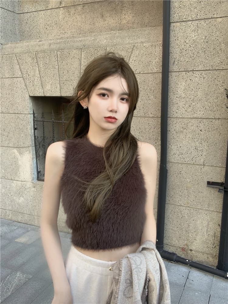 모피 슬립 작은 조끼 여성 가을 겨울 인사이드 가져 가라. 모방 밍크 울 털 보온 만나는 외출용 쇼트 스타일 핫걸 민소매 맨위 상세 이미지 6